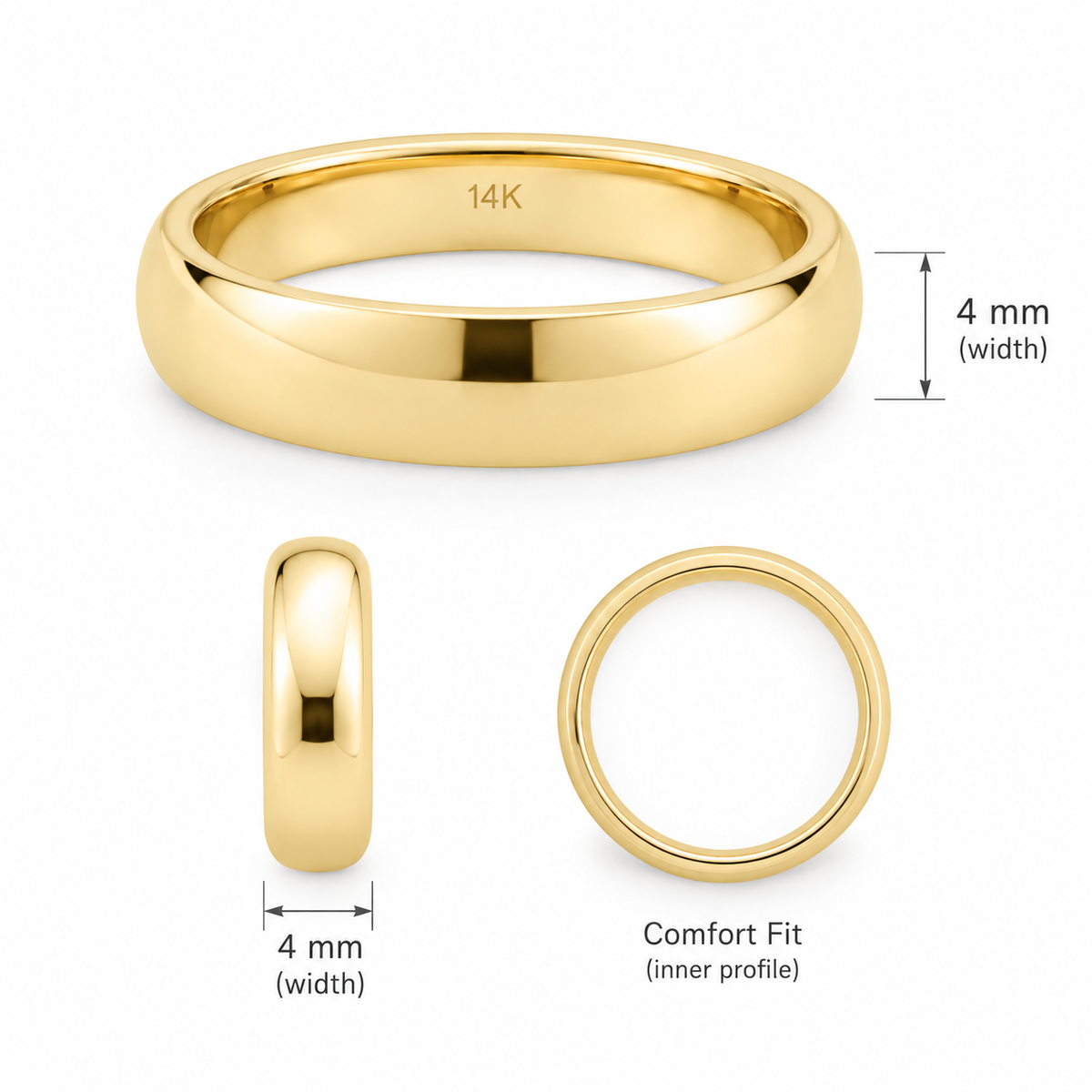 8mm Half Round Comfort Fit Men's Wedding Band