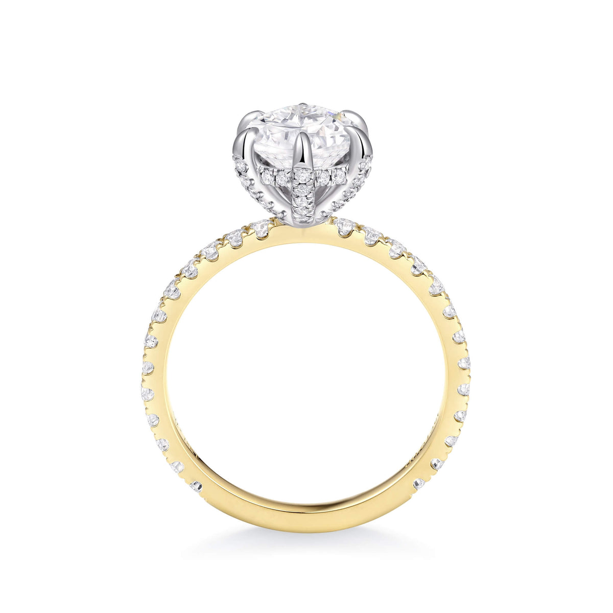 Two-Tone Hidden Halo Pavé Oval Diamond Ring – on-hand styling