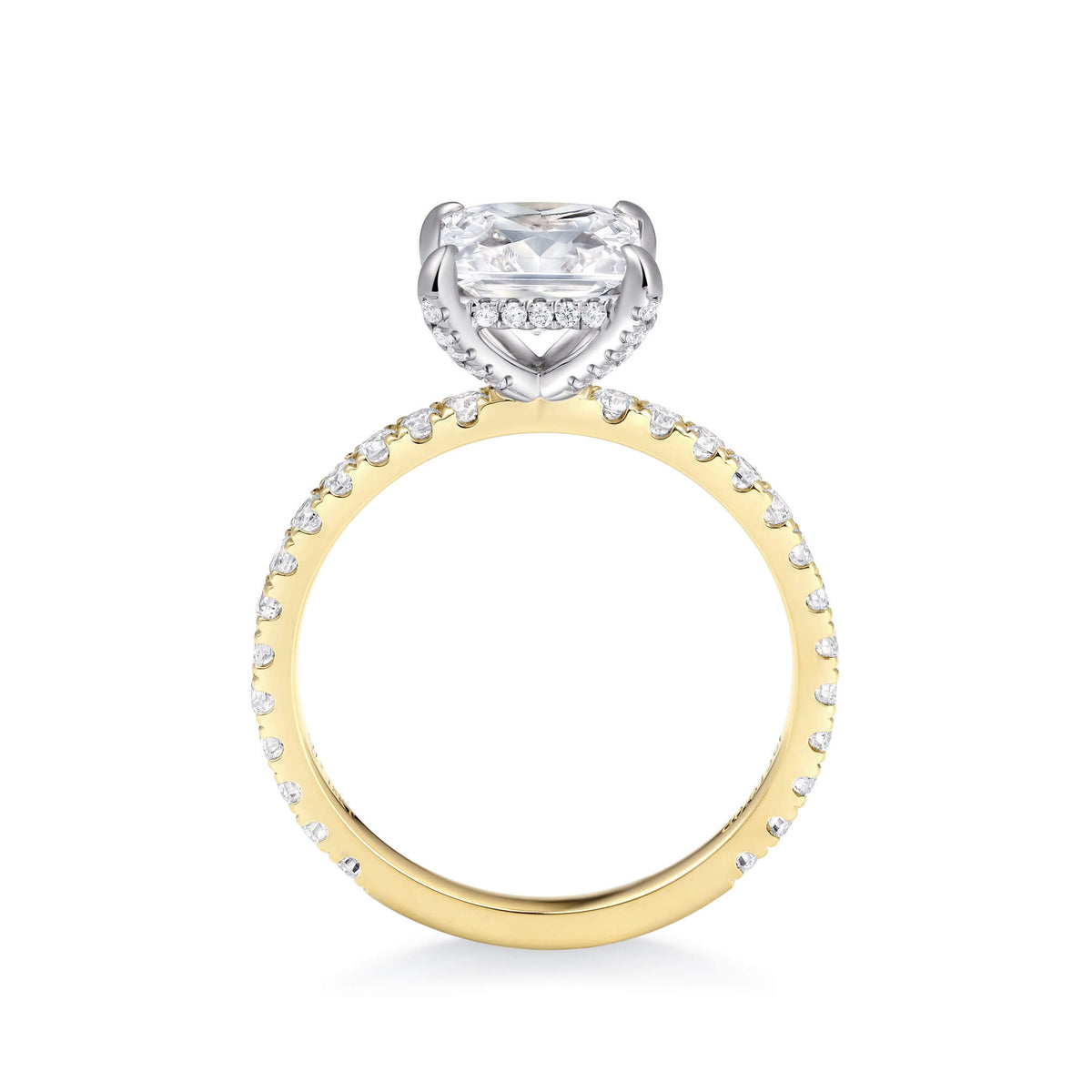 Two-Tone Hidden Halo Pavé Oval Diamond Ring – front view