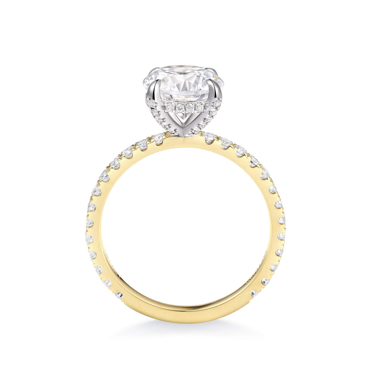 Two-Tone Hidden Halo Pavé Oval Diamond Ring – side profile