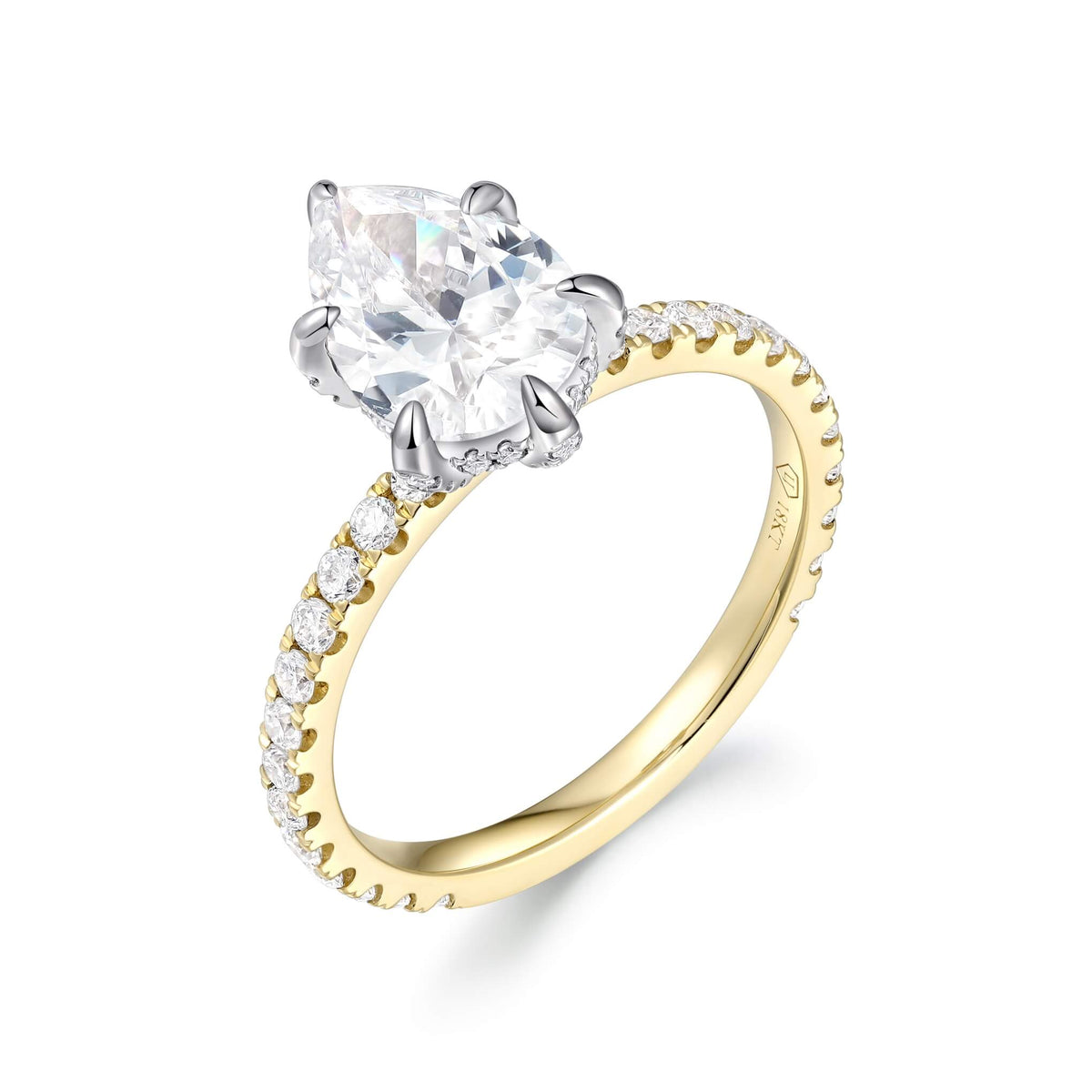 Two-Tone Hidden Halo Pavé Oval Diamond Ring – side profile