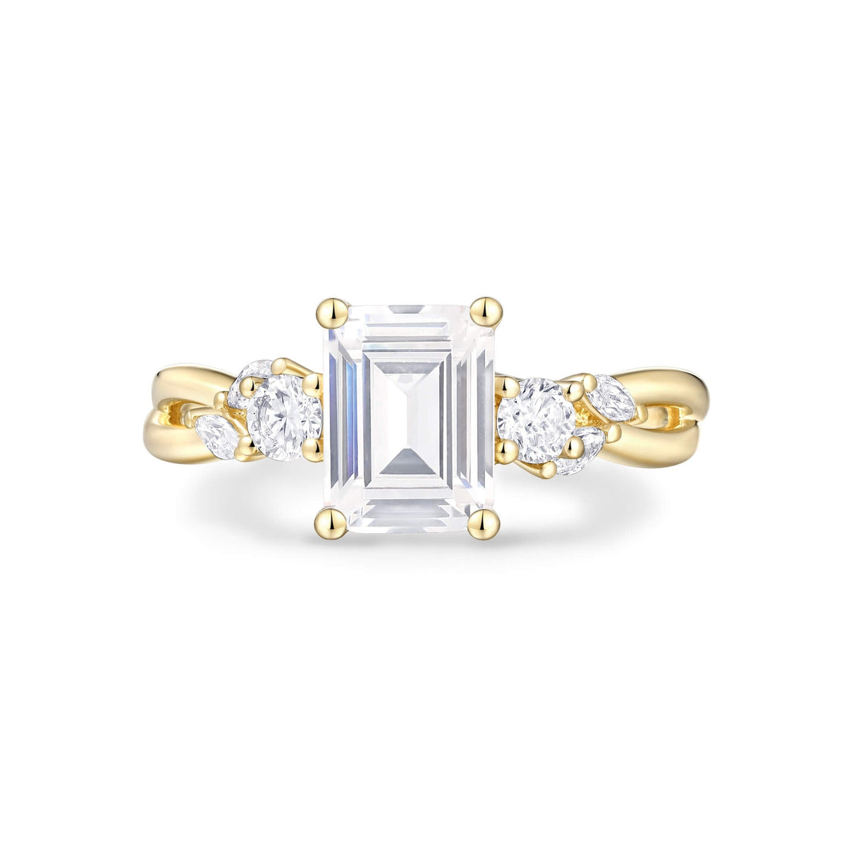 Floral-Accent Diamond Solitaire Ring – front view