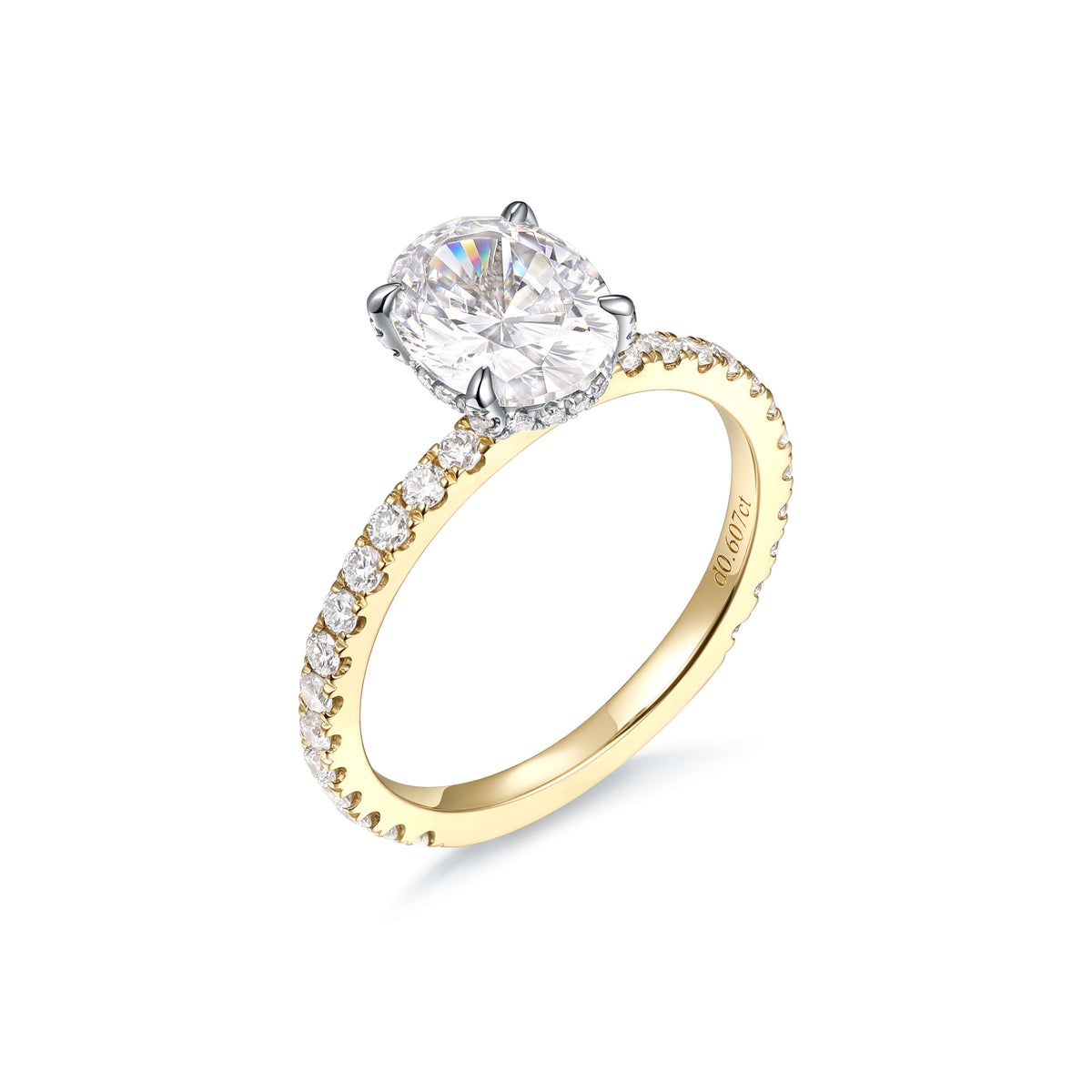 Two-Tone Hidden Halo Pavé Oval Diamond Ring – close-up detail