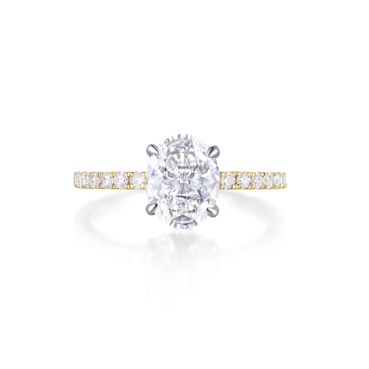 Two-Tone Hidden Halo Pavé Oval Diamond Ring – side profile