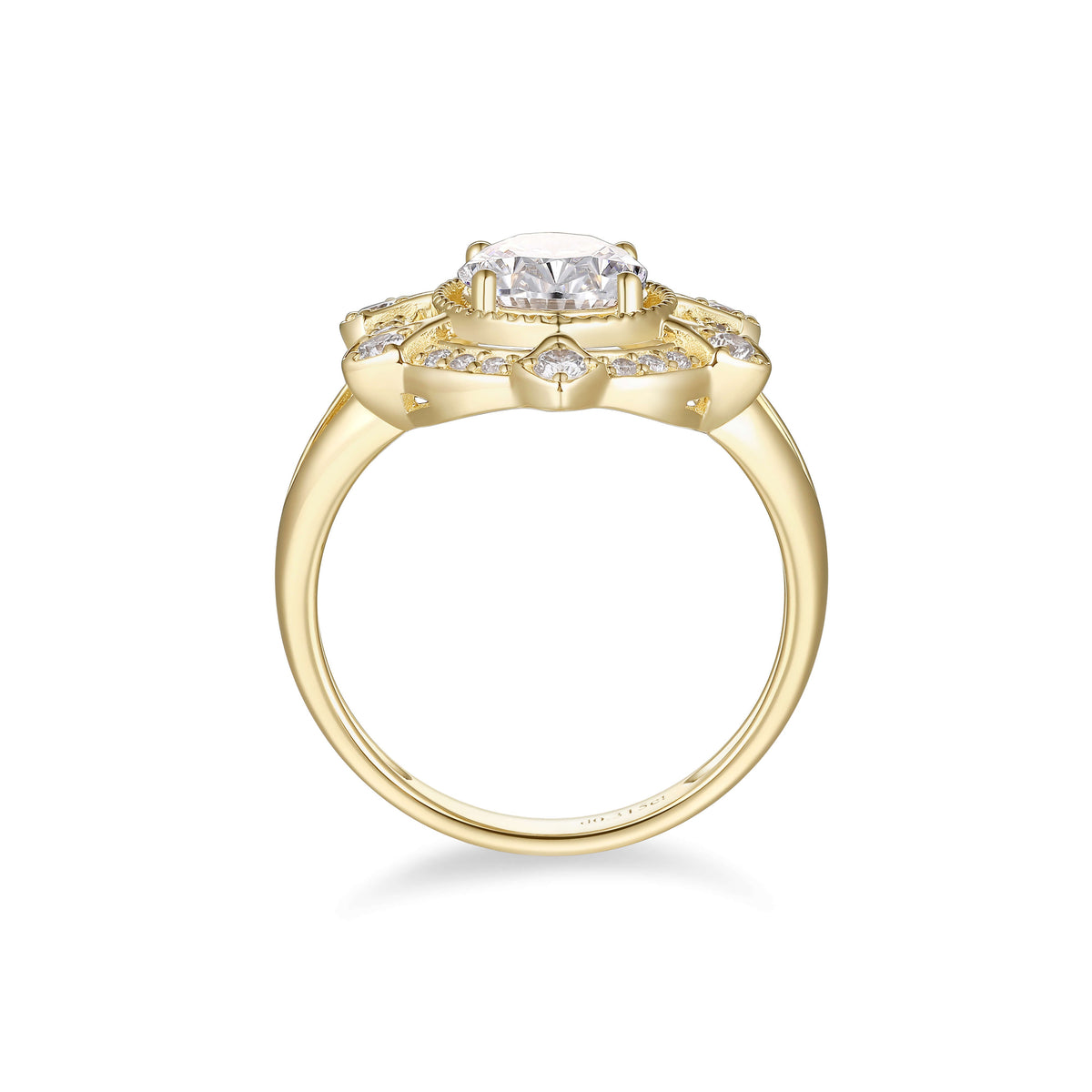 Antique-Inspired Geometric Halo Diamond Ring – side profile