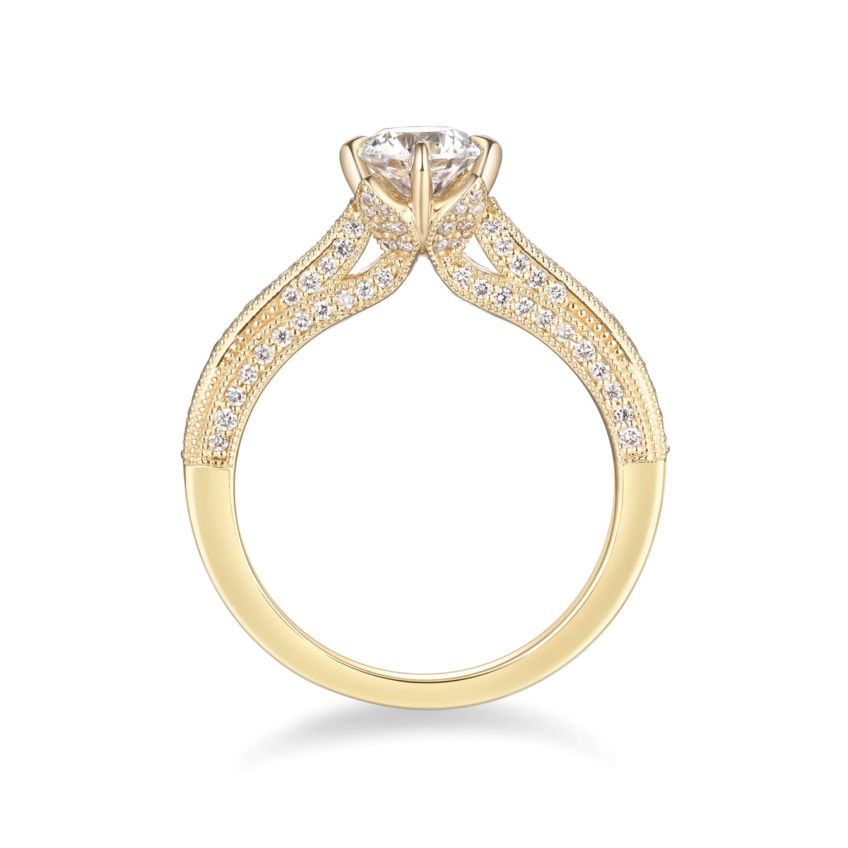 Milgrain Split-Shank Diamond Ring – side profile