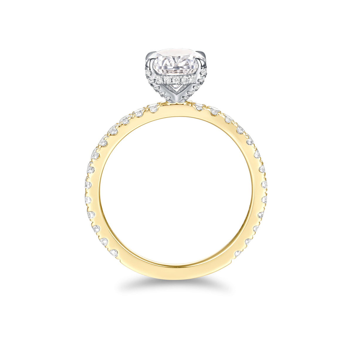 Two-Tone Hidden Halo Pavé Oval Diamond Ring – alternate angle