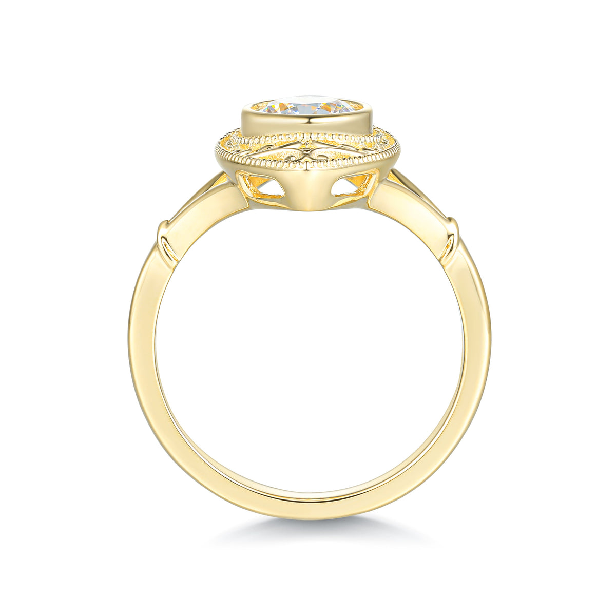 Vintage Bezel-Set Diamond Ring – side profile